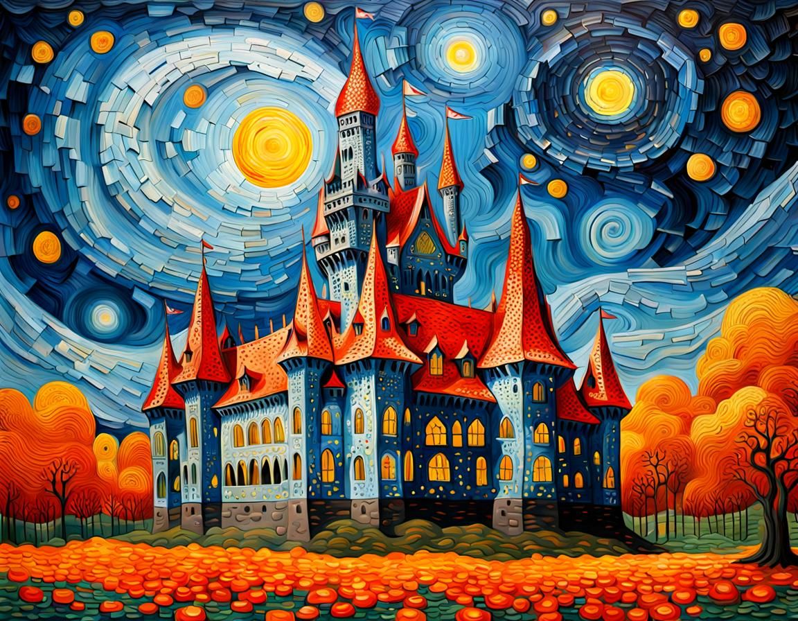 Gothic Castle in Impasto Style of Van Gogh