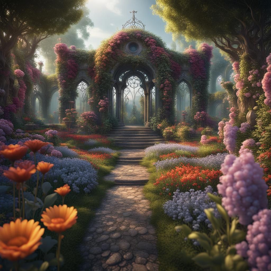 Fantastical Secret Flower Garden in Detailed Matte Painting