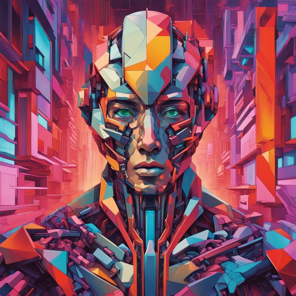 Abstract Figure Emerges in Vibrant Constructivist Style