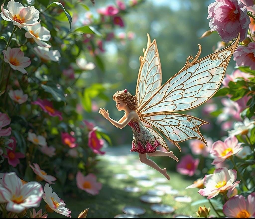 Enamel Glass Fairy Flight in Fantasy Garden