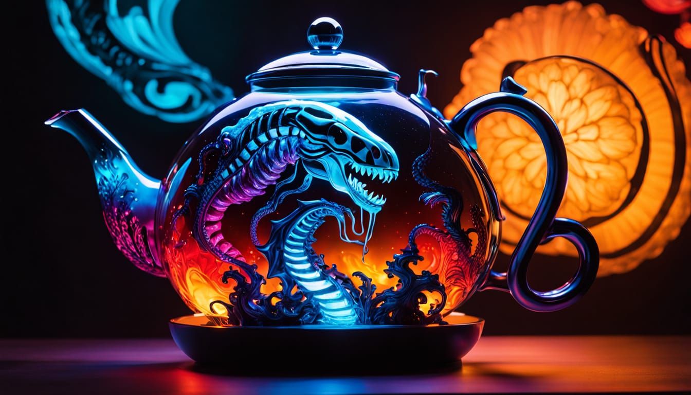 Floating Teapot Pours Light into Xenomorph Skull Cup