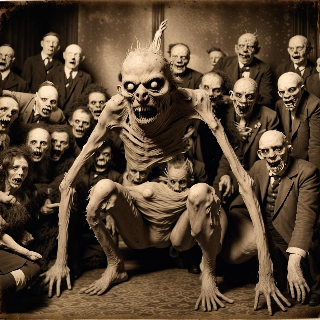 Sepia Photograph of Undead Monster with Parliament