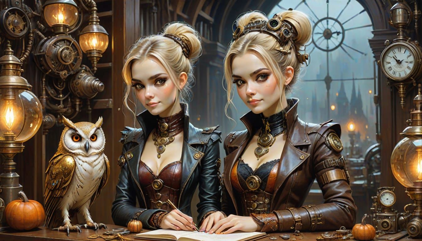 Steampunk Inventress in Warm, Inviting Workshop