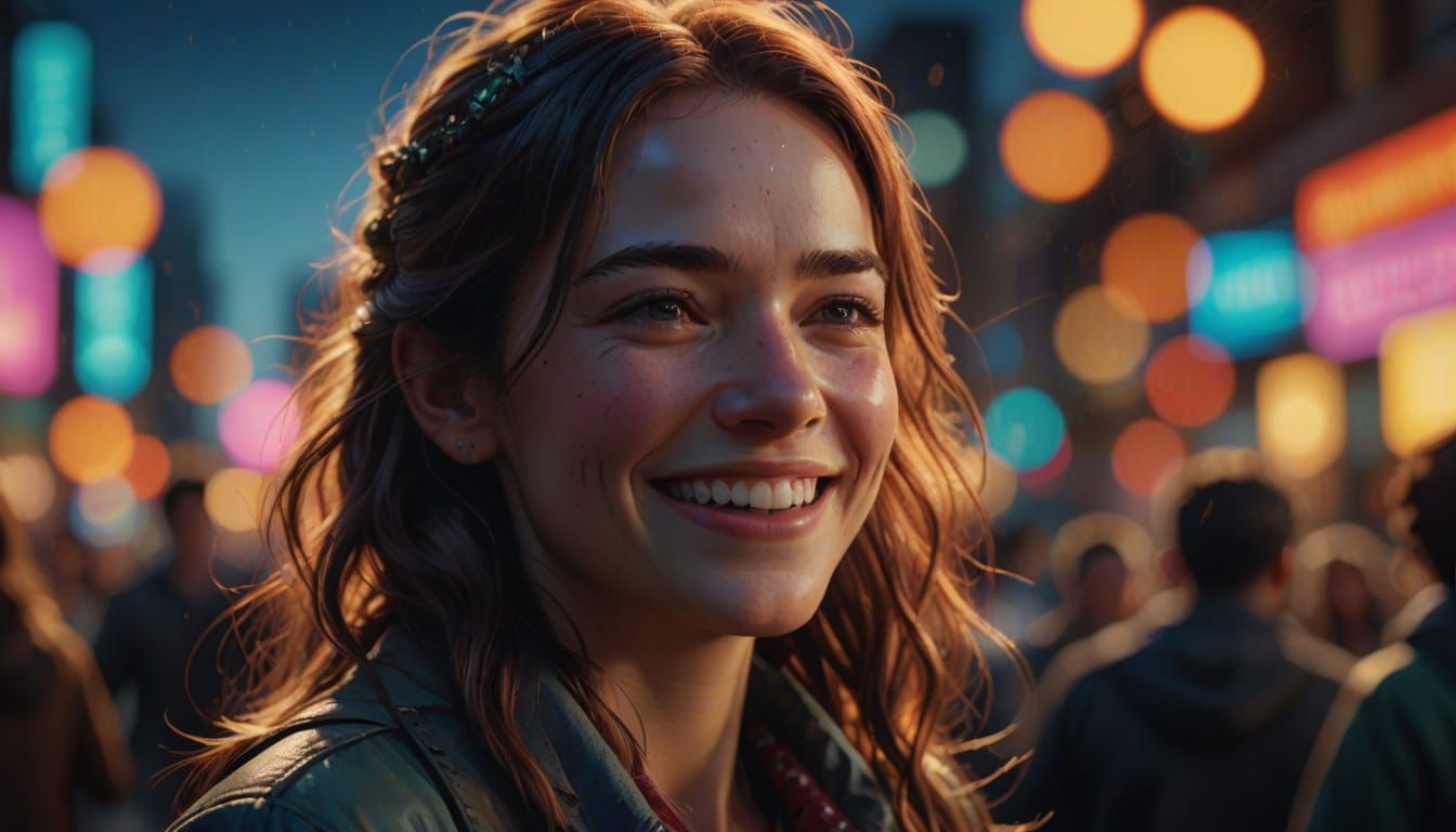 Hyperrealistic Smiling Person in Vibrant Colors