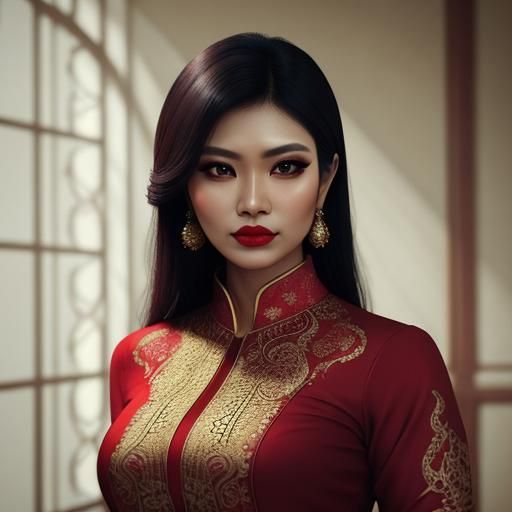 Hyperrealistic Portrait of Woman in Golden Kurti