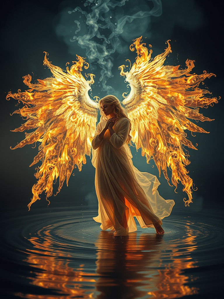 Fiery Gothic Angel Emerges: Hyperrealistic Film Noir