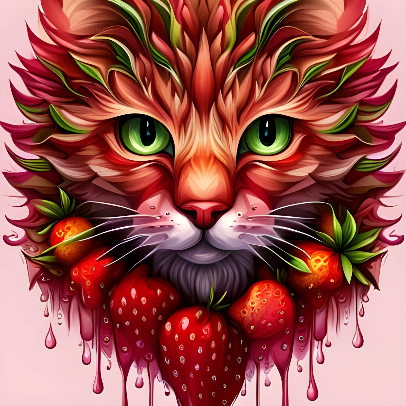Strawberry Cat in Abstract Graffiti Art Style