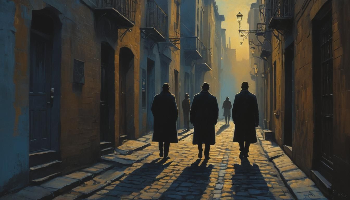 Impressionist People Step from Shadows into Alleyway