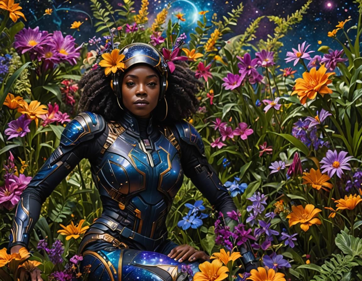 Futuristic Garden: A Woman's Cosmic Reflection