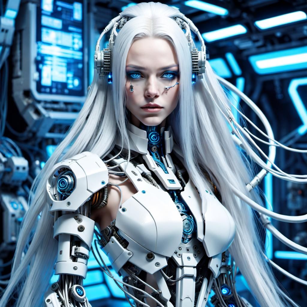 Cyborg Girl with Mechanical Parts as Impasto Painting