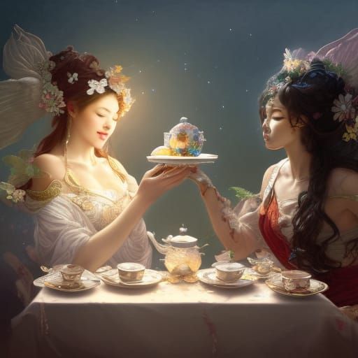 Moon Goddess and Sun Goddess at a tea party together