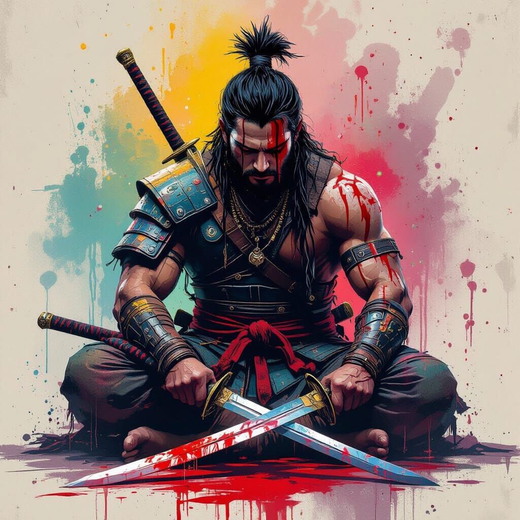 Warrior Crying Blood: Dynamic Graffiti Art