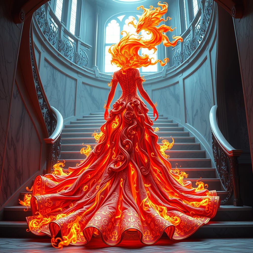 Majestic Anime-Inspired Fire Dress with Dancing Flames