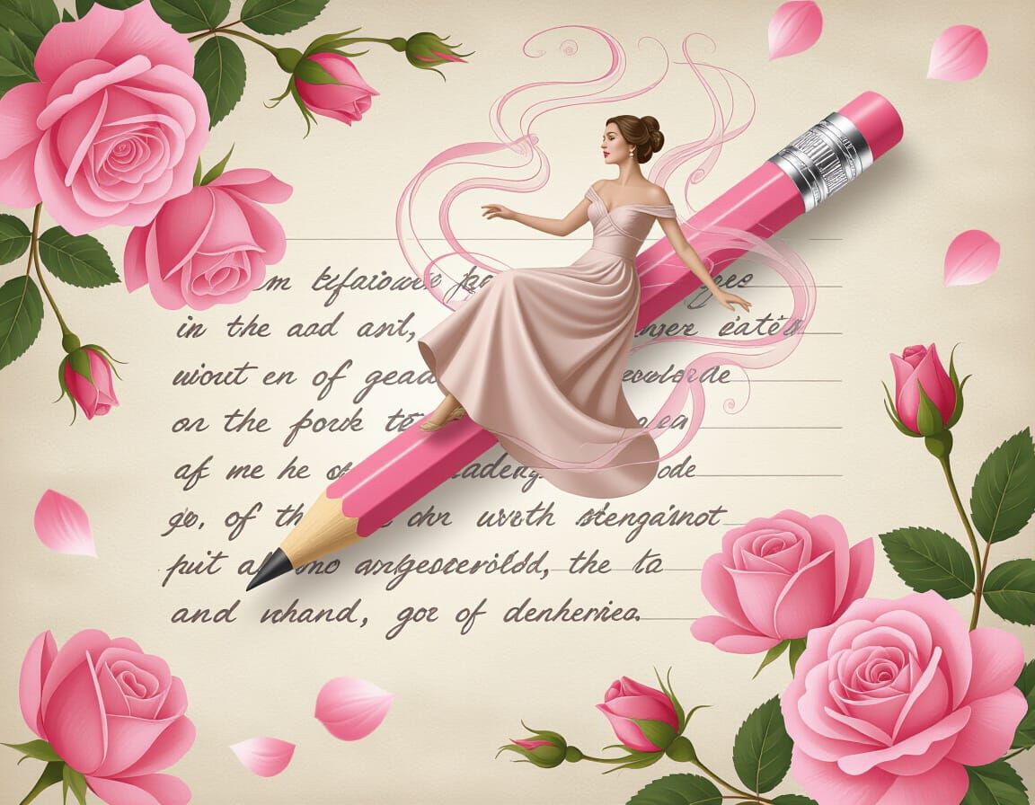 Magical Realism Illustration: Pink Pencil and Sculptural Wom...