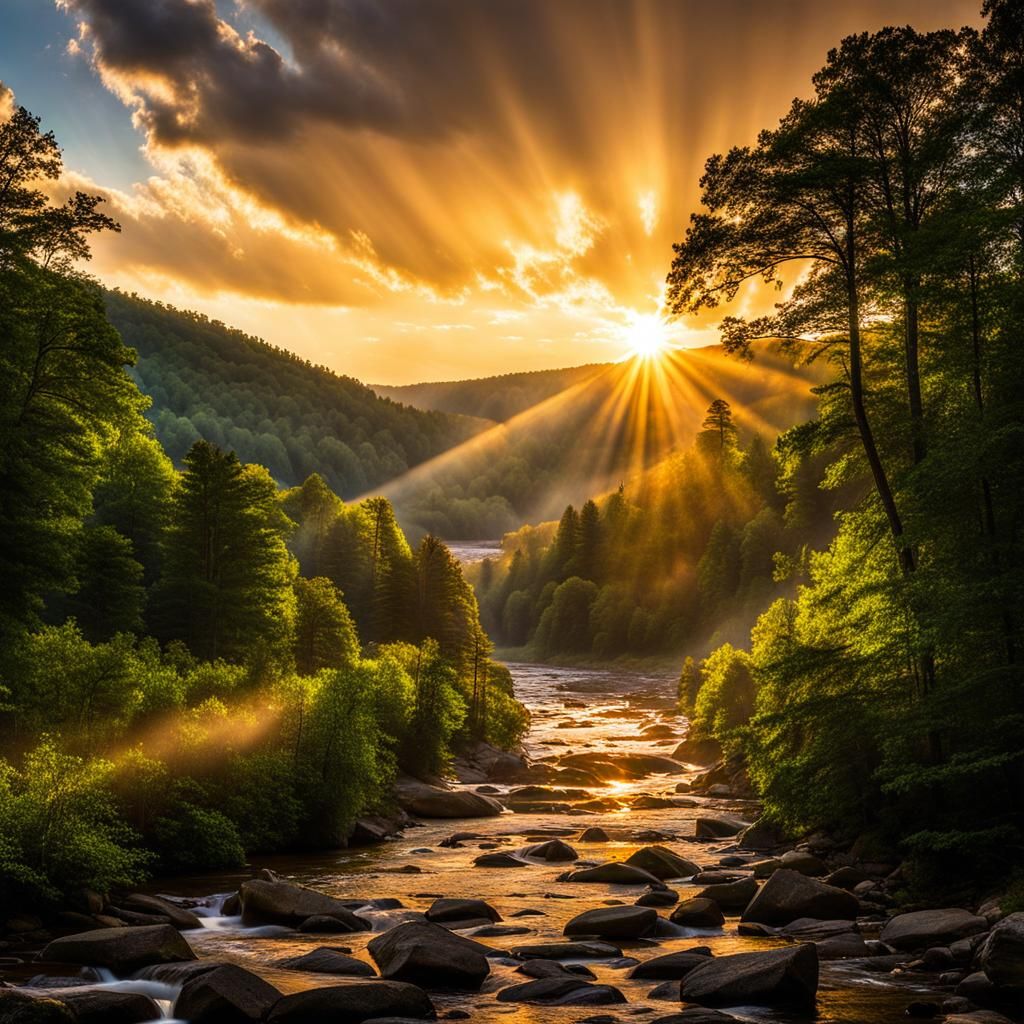 Appalachian River Valley at Sunset