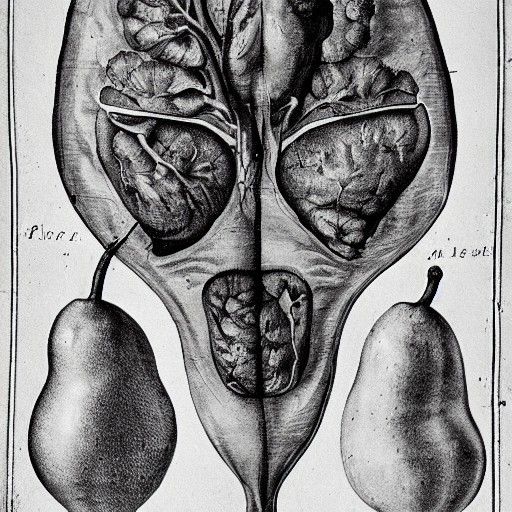 Anatomical Pear Dissection Diagram in Greyscale