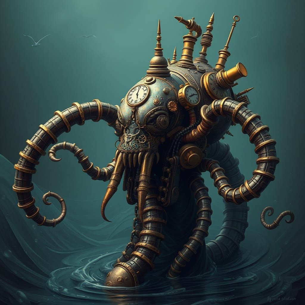 Steampunk Scylla Emerges from the Depths
