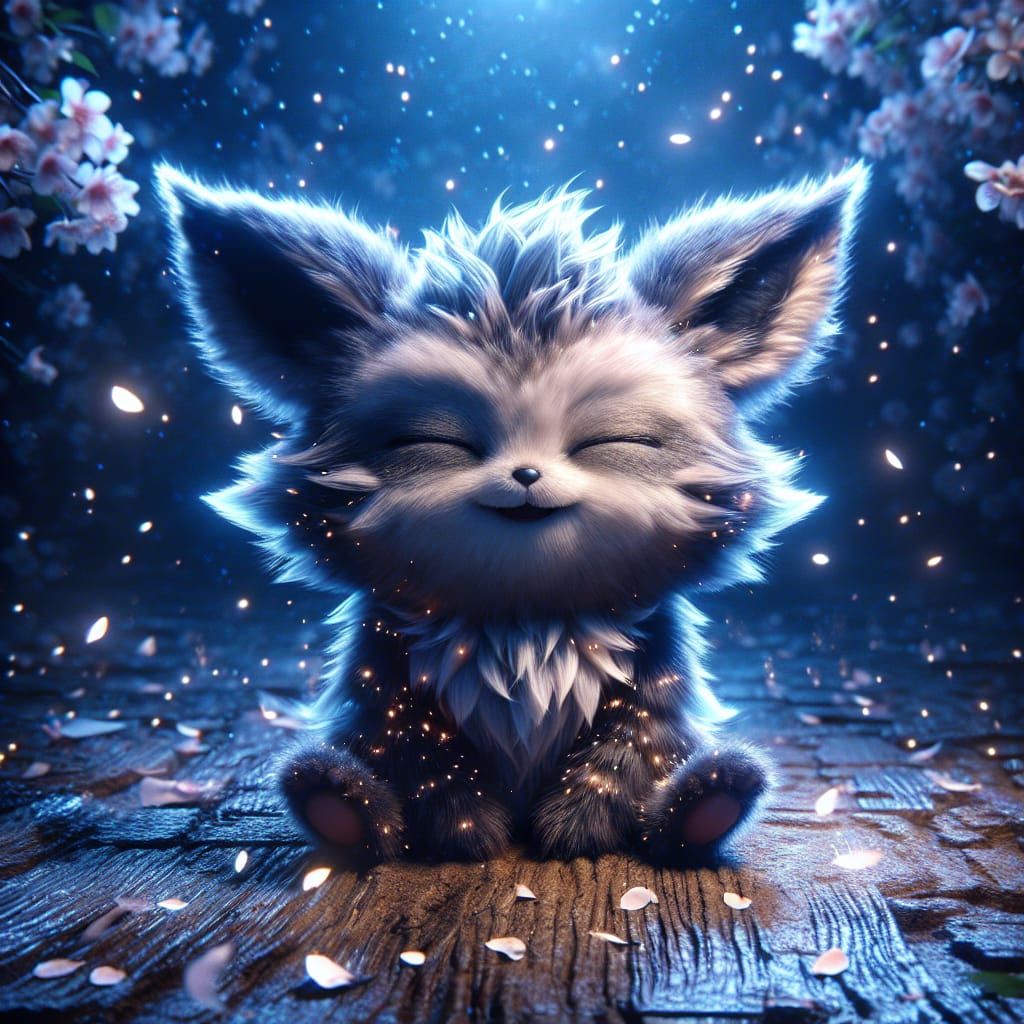 Happy Protogen Furry Under Sakura Petals