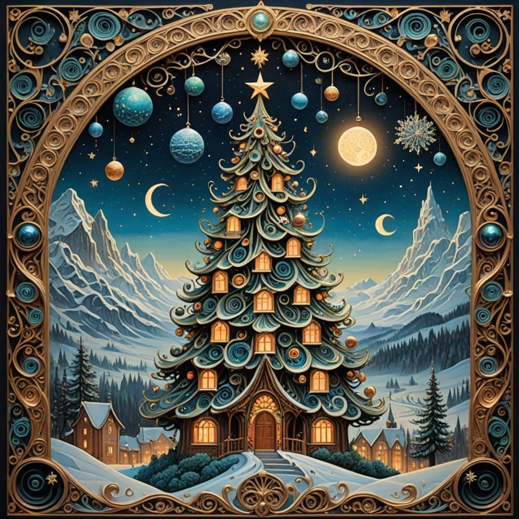 Majestic Christmas Tree Celebrated in Golden Relief Letters