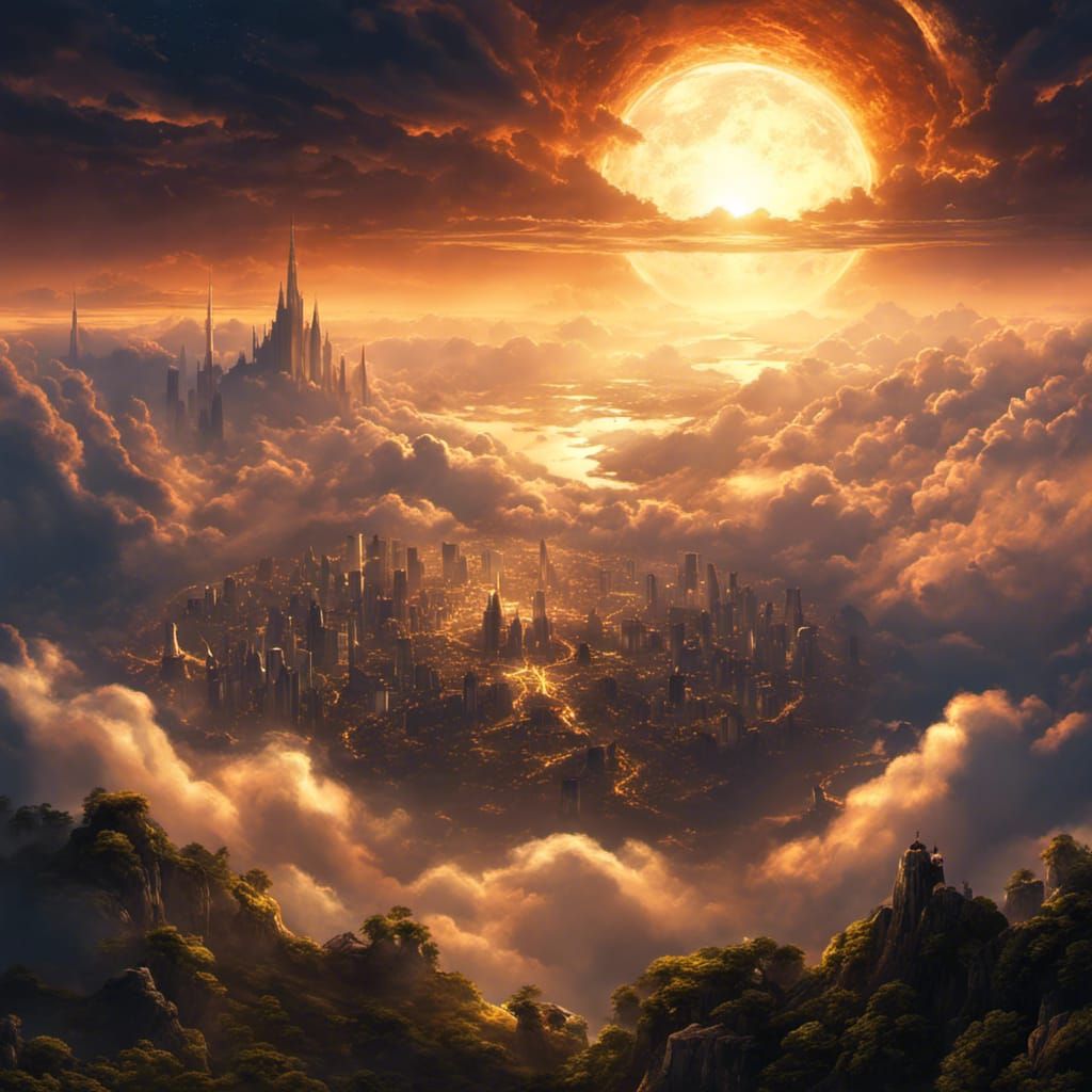 Cloud City with Giant Planet, Digital Art