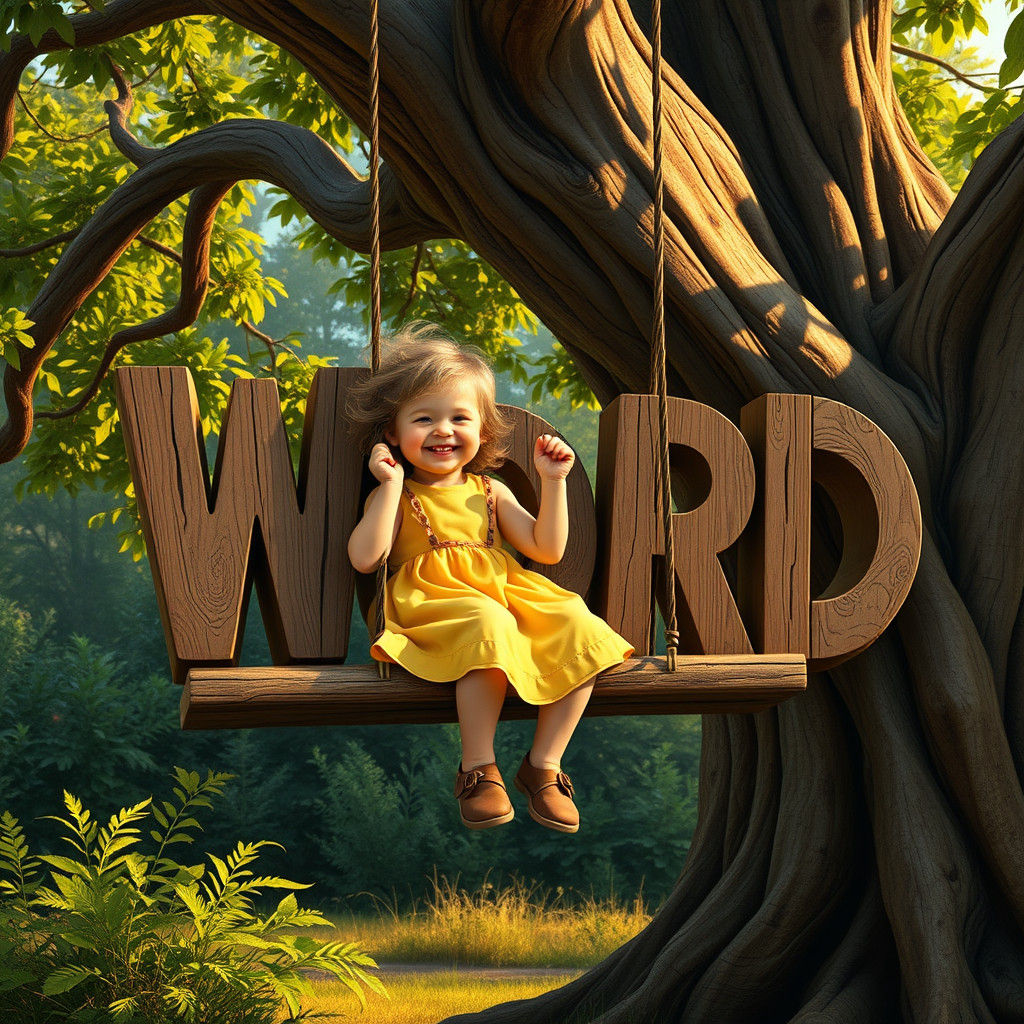 Child on Letter Swing in Whimsical Style