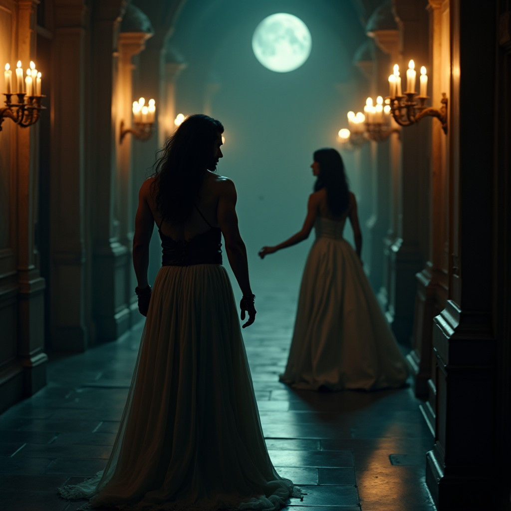 Moonlit Rendezvous: A Rogue and Princess in Palace Corridor
