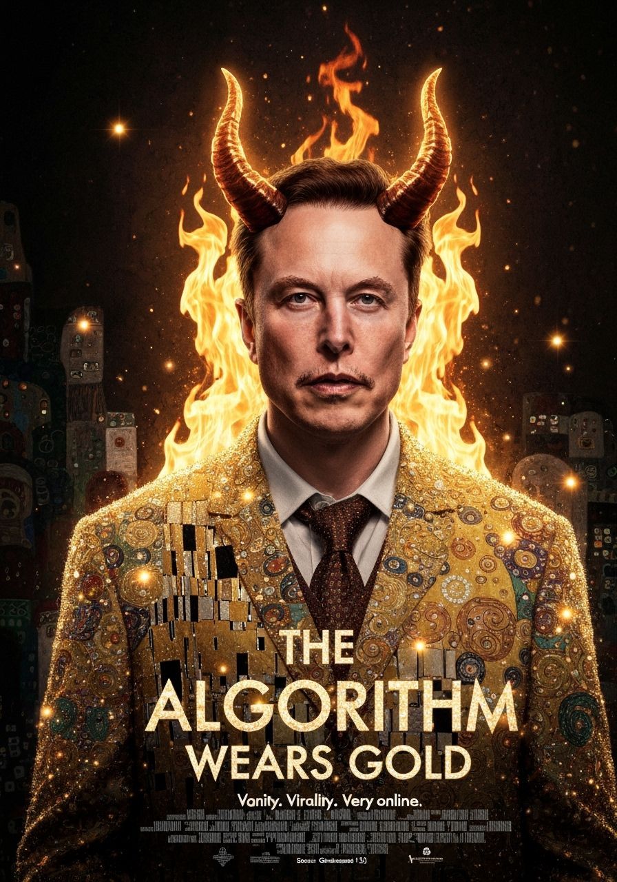Elon Musk as Devil in Klimt-Inspired Movie Poster