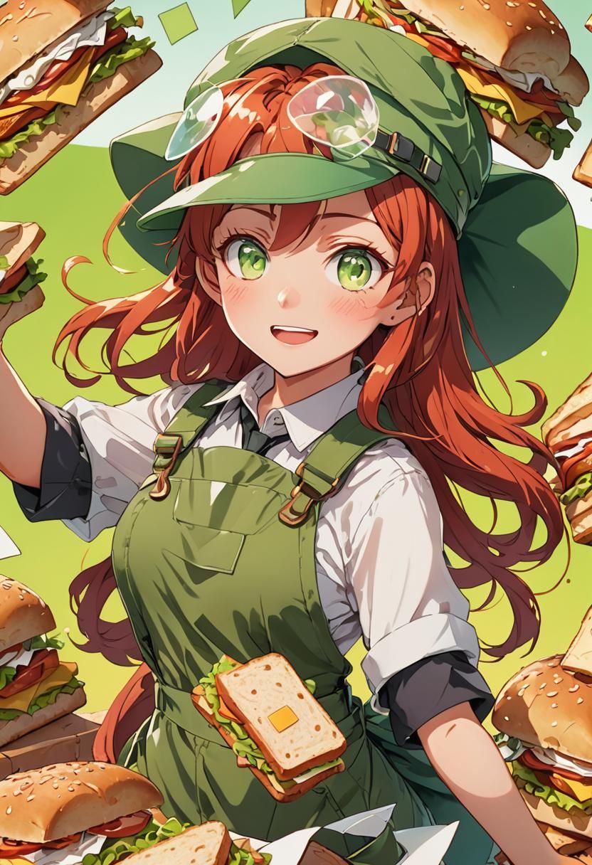 Anime Girl with Cookie Run Sandwiches in Manga Style