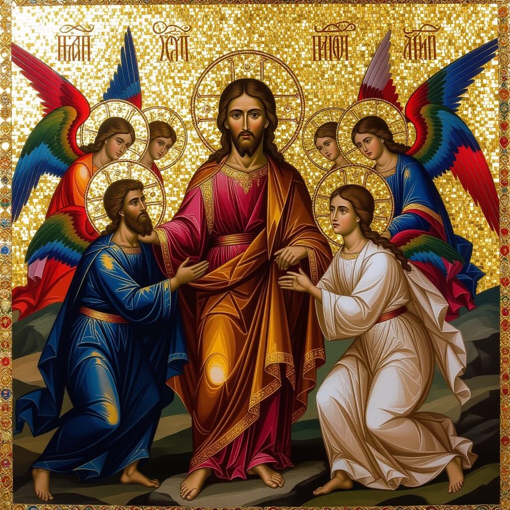 Golden Jesus in Byzantine Icon Mosaic