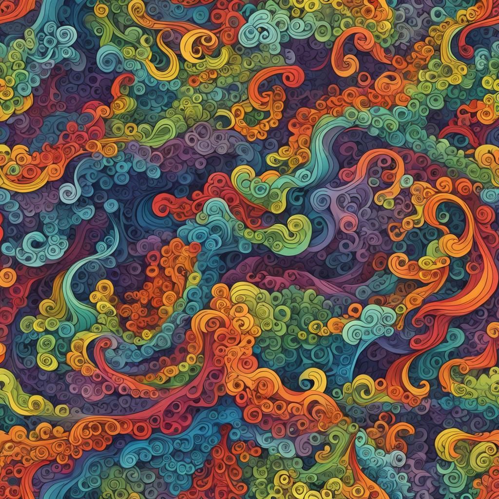 Rainbow Fog Wave Function with Zentangle Shading