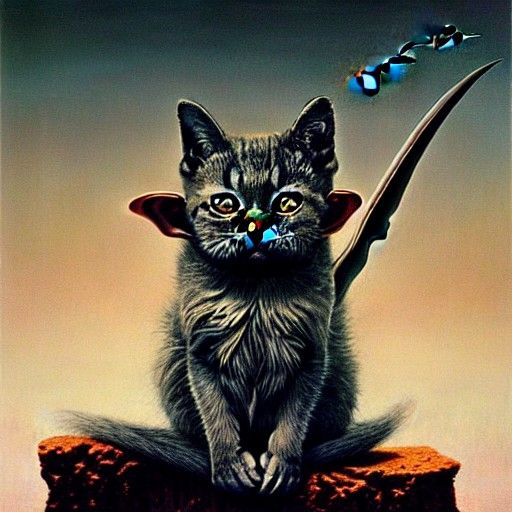 Futuristic Bat-Kitten Samurai in Hyperreal Style