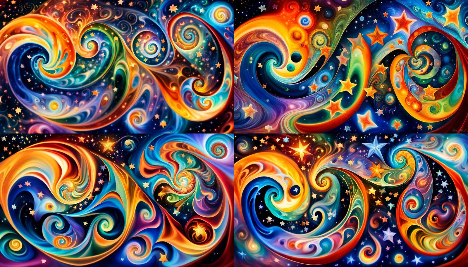 Iridescent Star Cluster Formation in Oil Painting Style