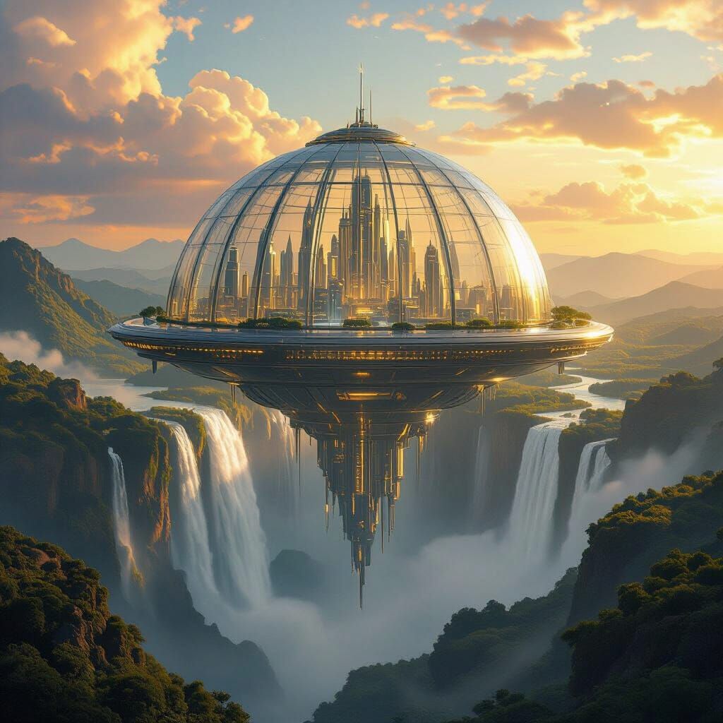 Glass-Domed Sci-Fi Metropolis on Sky Island
