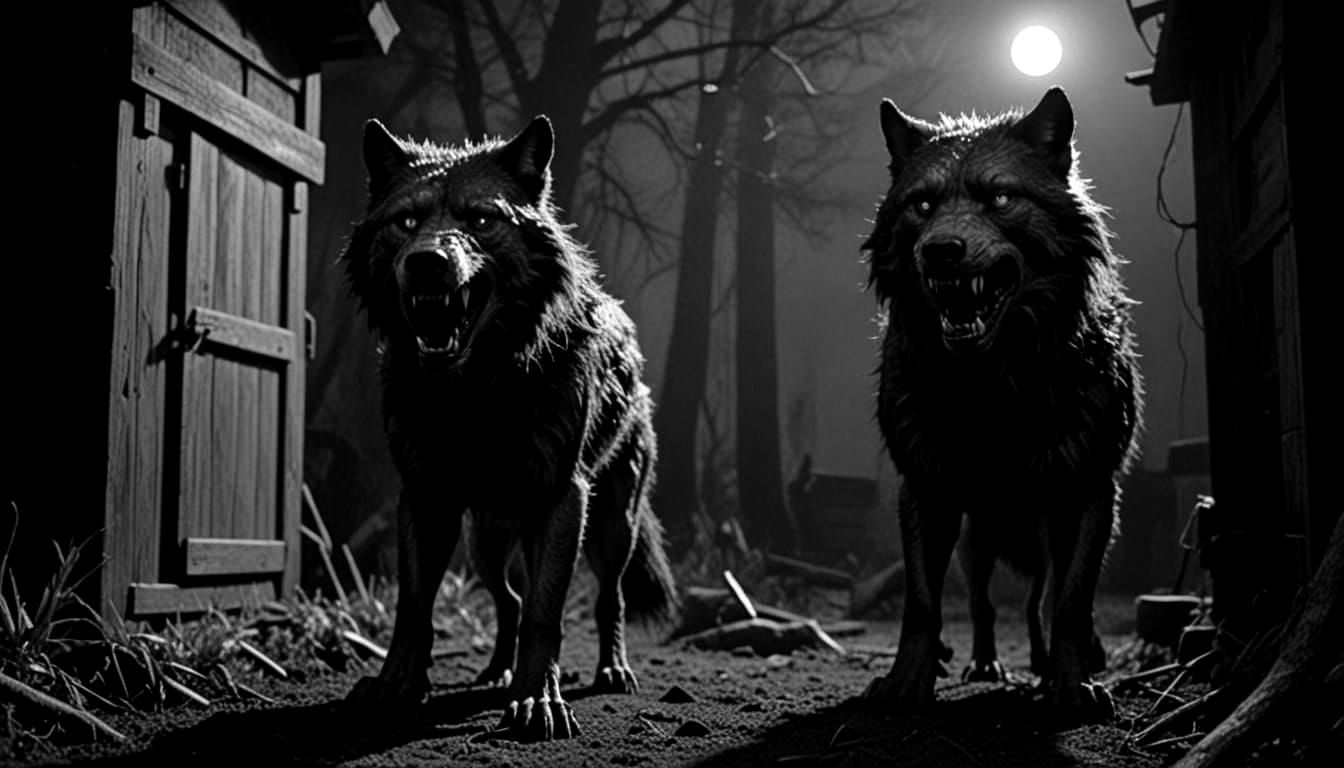 Mysterious Green Wolf Stalks Hen House in Dark Night