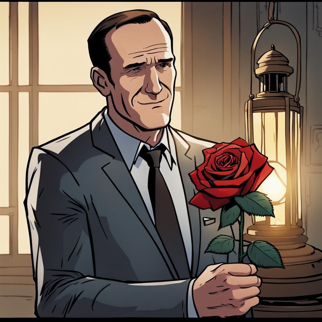 Phil Coulson with a Dramatic Red Rose