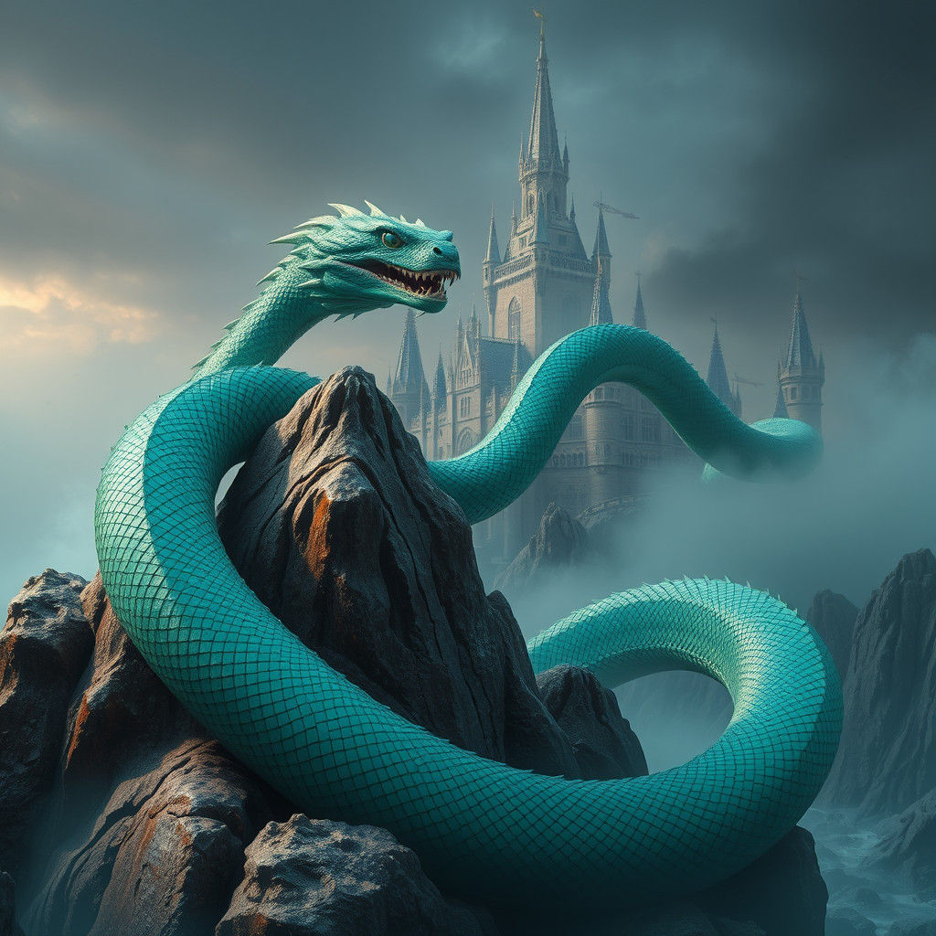 Colossal Serpent Coiling Around Castle Rock
