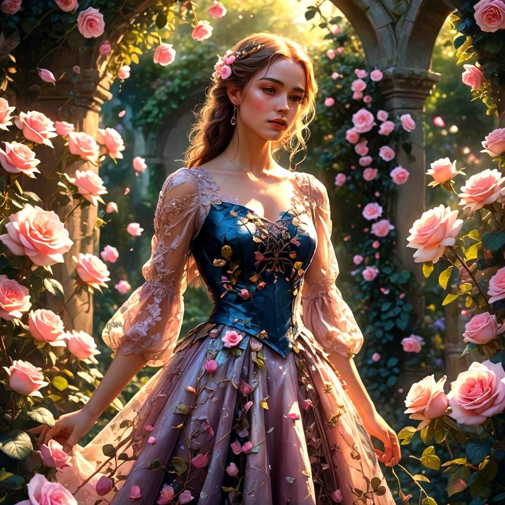 Beautiful Girl in Rose Petal Dress