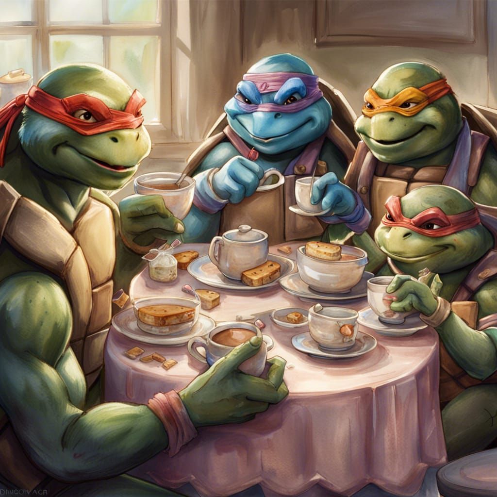 Ninja Turtles' Tea Party: A Storybook Illustration