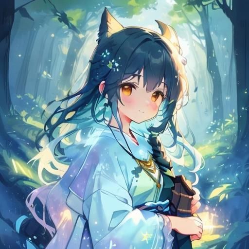 Ninja Girl Hiding in Mystical Forest: Matte Painting