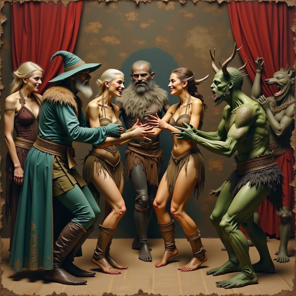 Fanciful Mythical Creatures Dancing in an Enchanted Ballroom