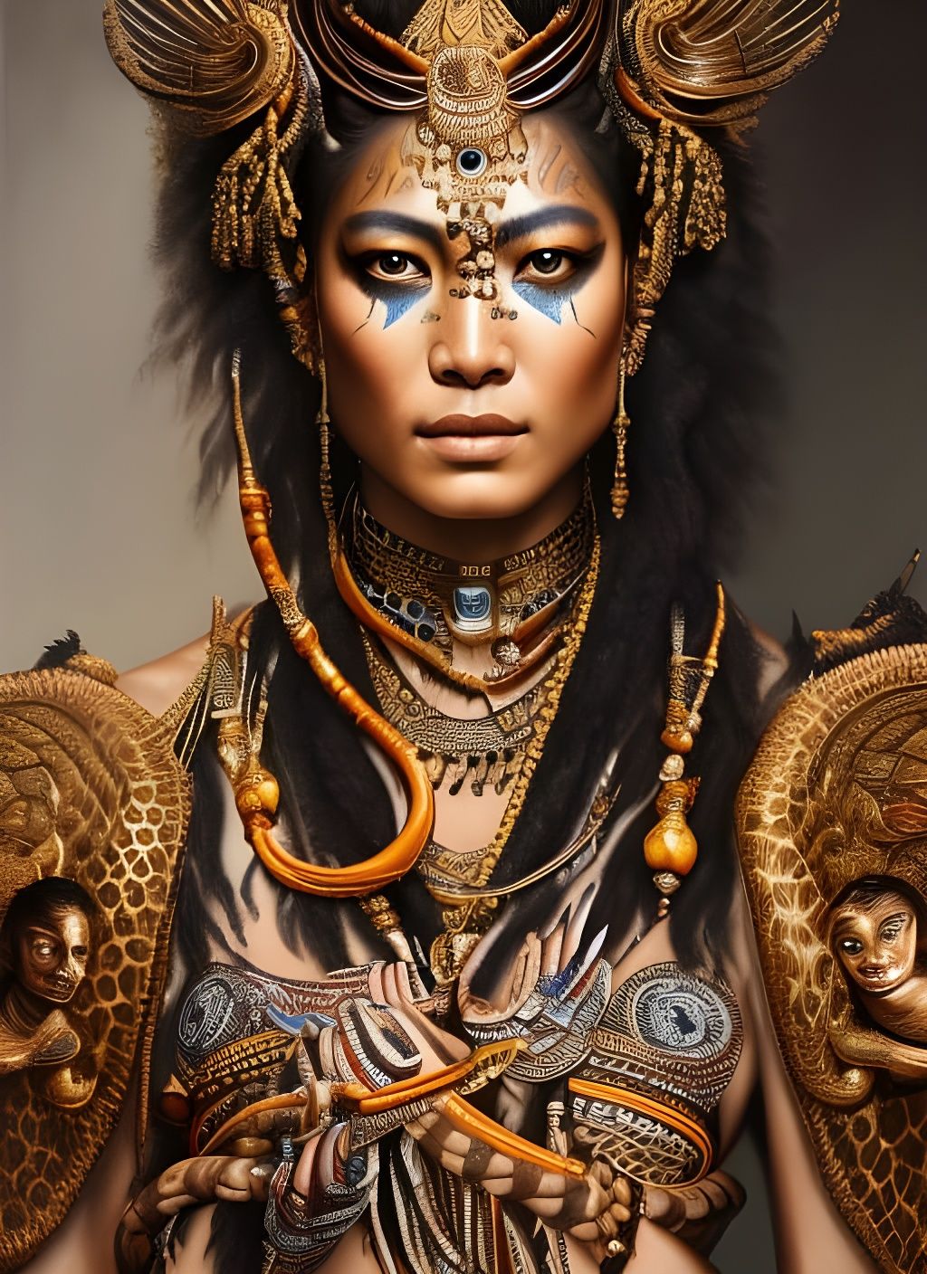 Elaborate Tiger Huntress Goddess Portrait