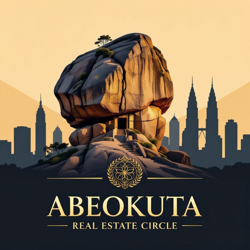 Abeokuta Real Estate Logo: Olumo Rock Golden Tones