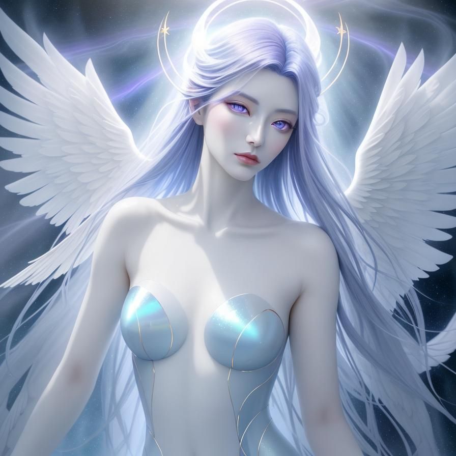 Celestial Being with Porcelain Skin in Dreamlike Setting