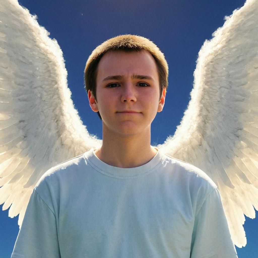 Angelic Figure with Wings in Sky: Full Body Portrait