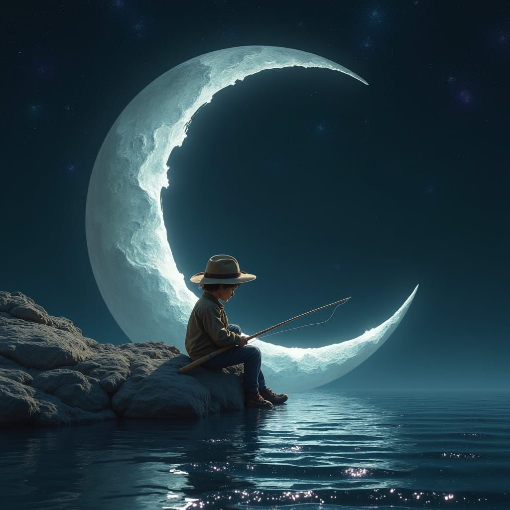 Surreal Crescent Moon Landscape in Photorealistic Style