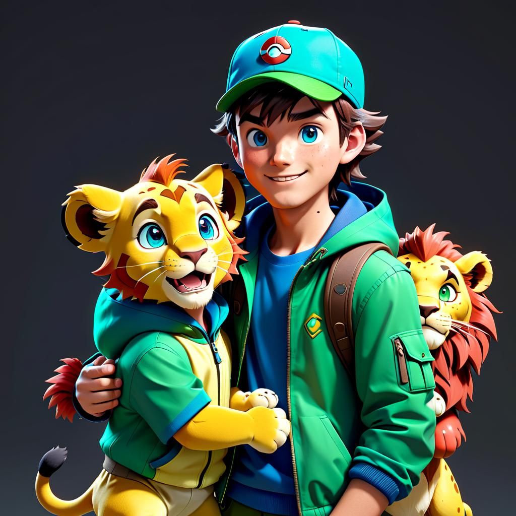 Pokémon Trainer with Simba Cub in 3D Style
