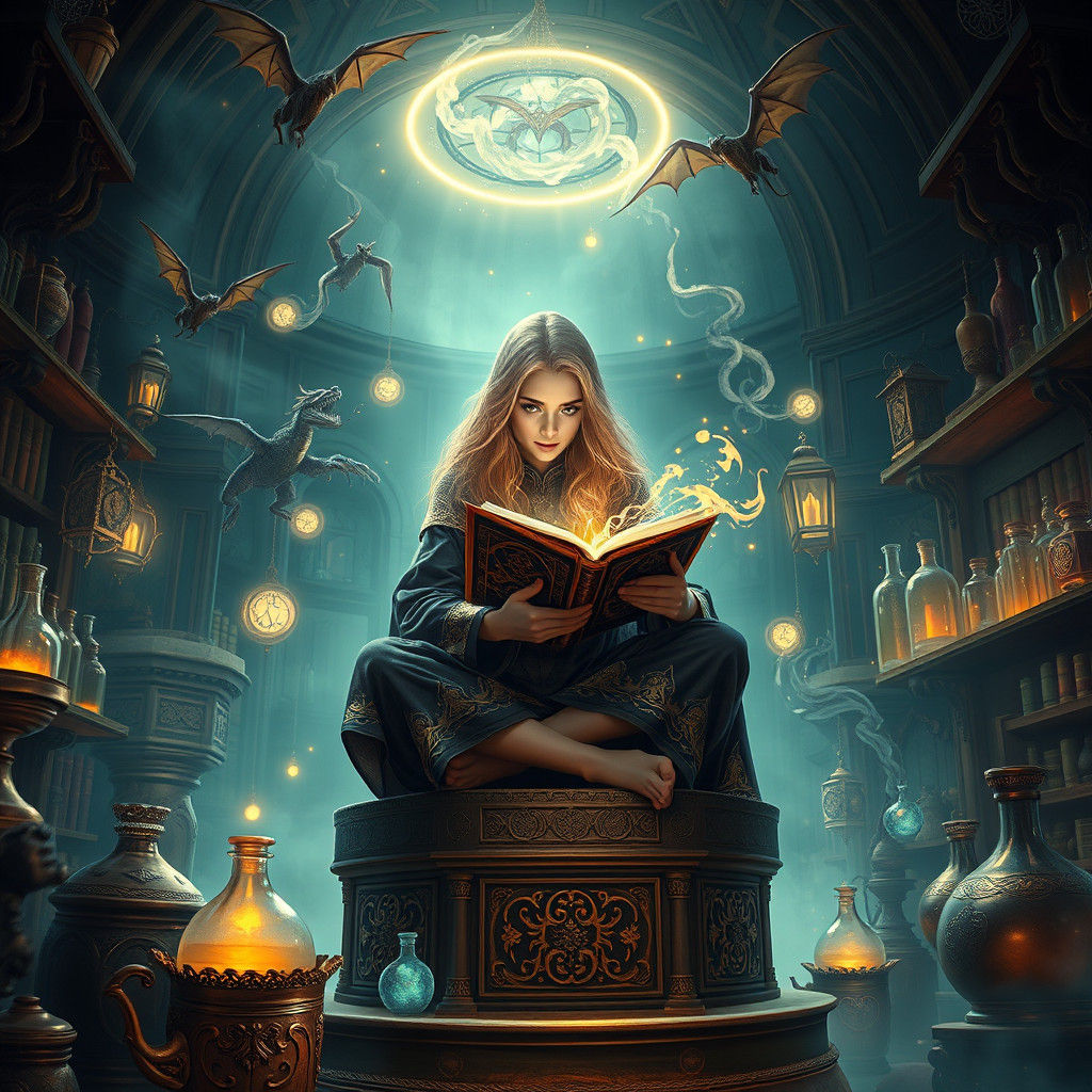 Enchanting Wizard Casting Spell in Fantasy Shop