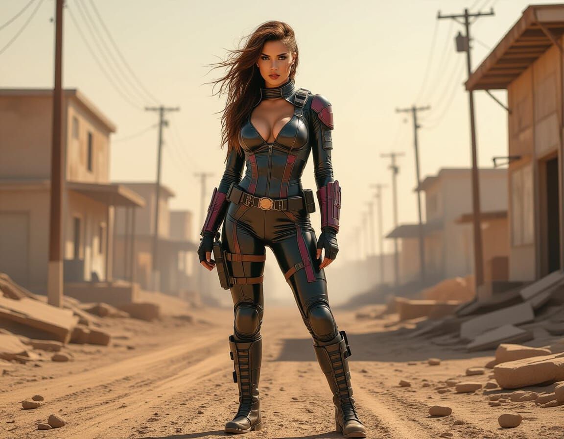 Post-Apocalyptic Pinup Explorer in Neon Dust Storm