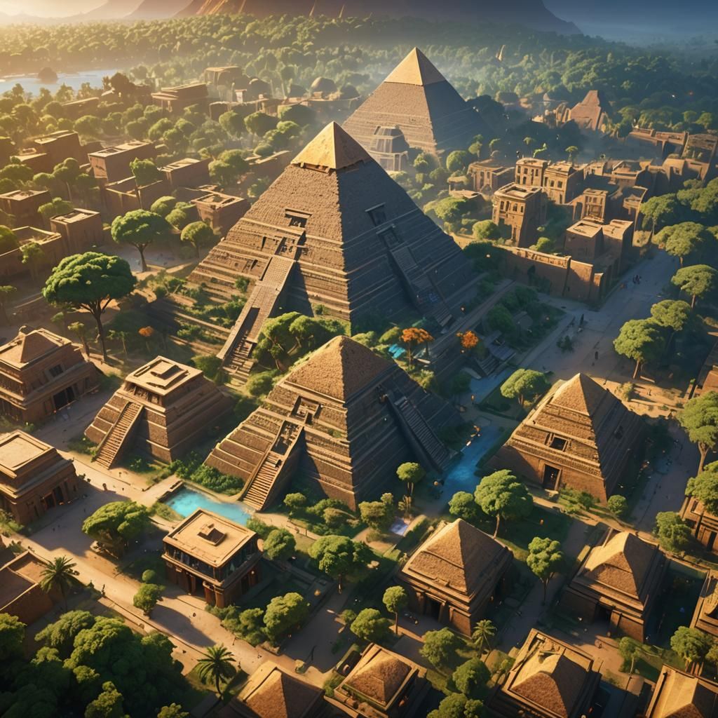 Egyptian Pyramids Surrounded by Vibrant Greenery