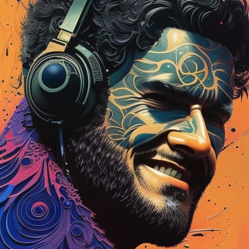 Smiling Han Solo Portrait with Marbling and Oil Effects
